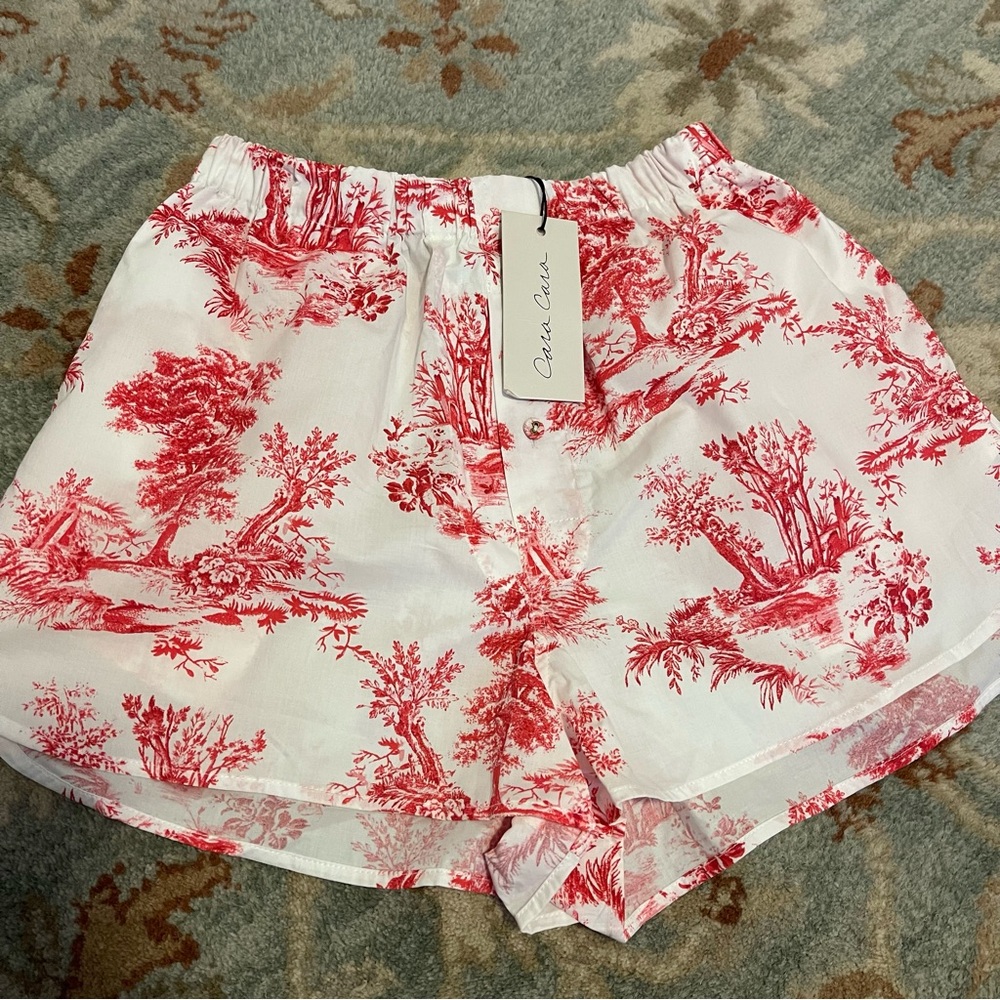 NWT Cara Cara Red Toile Print Cotton Shorts Size XS